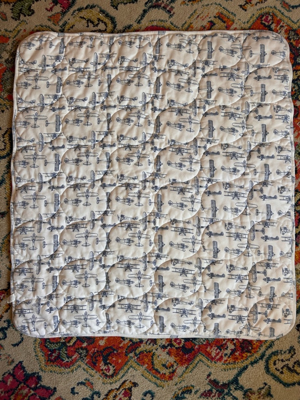 kate quinn Organic Cotton White Vintage Airplane Baby Quilt
